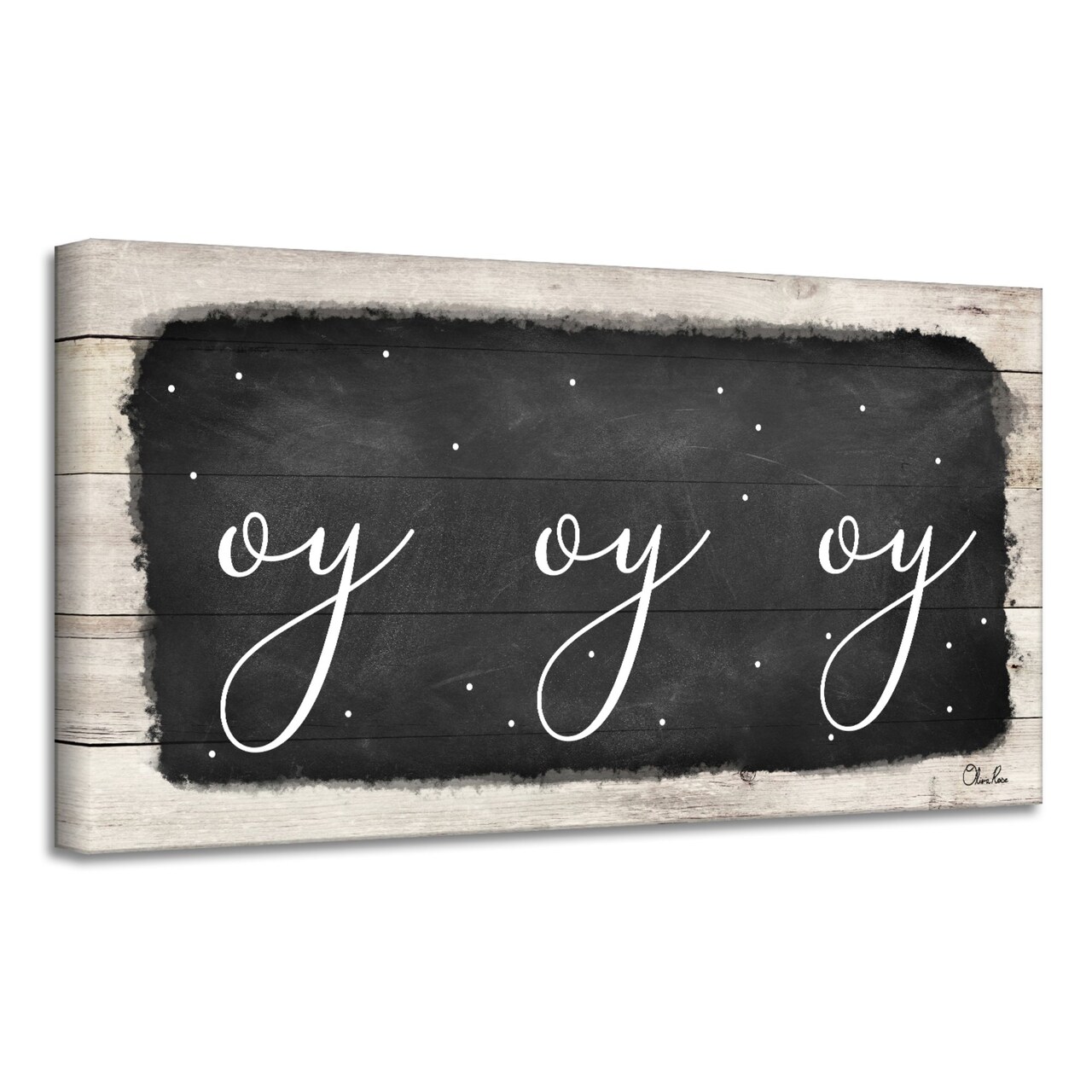 Crafted Creations Black and Beige 'Oy Oy Oy' Hanukkah Canvas Wall Art Decor 12" x 24"